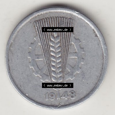 DDR Münze 1948-1990 Umlaufmünze / Kursmünze 1948-1950, A 5 Pfennig 1948-1. Vorderseite der 5 Pfennig Münze der DDR. Hier im online Katalog befinden sich 5 Pfennig-Stücke,... Sammlung