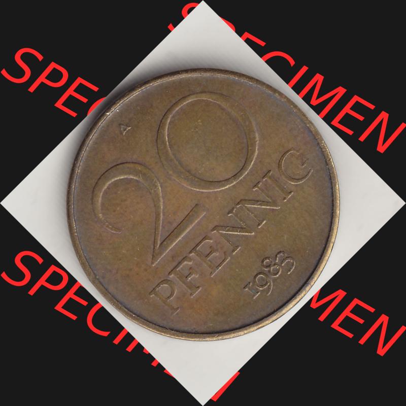 DDR Münze 1969-1990 Umlaufmünze / Kursmünze 1969-1990, 20 Pfennig 1983-2, DDR-Telefonmünze. Rückseite mit Wertzahl bzw. Nominalwert der 20 Pfennig... Sammlung
