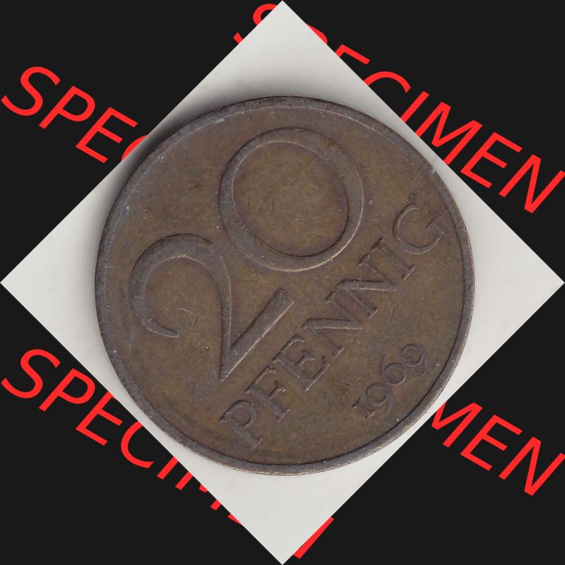 DDR Münze 1969-1990 Umlaufmünze / Kursmünze 1969-1990, 20 Pfennig 1969-4, DDR-Telefonmünze. Rückseite mit Wertzahl bzw. Nominalwert der 20 Pfennig... Sammlung