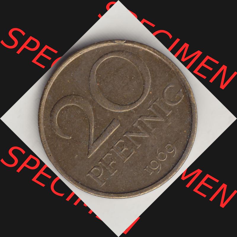 DDR Münze 1969-1990 Umlaufmünze / Kursmünze 1969-1990, 20 Pfennig 1969-7, DDR-Telefonmünze. Rückseite mit Wertzahl bzw. Nominalwert der 20 Pfennig... Sammlung