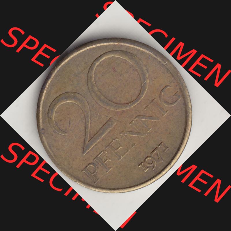 DDR Münze 1969-1990 Umlaufmünze / Kursmünze 1969-1990, 20 Pfennig 1971-1, DDR-Telefonmünze. Rückseite mit Wertzahl bzw. Nominalwert der 20 Pfennig... Sammlung