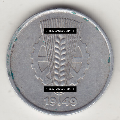 DDR Münze 1948-1990 Umlaufmünze / Kursmünze 1948-1950, A 5 Pfennig 1949 (Stück 1). Vorderseite der 5 Pfennig Münze der DDR.... Sammlung