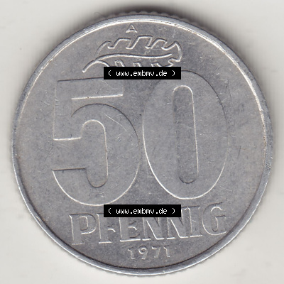 DDR Münze 1958-1990 Umlaufmünze / Kursmünze 1958-1990, A 50 Pfennig 1971 (Stück 2) der DDR-Mark. Rückseite der 50 Pfennig... Sammlung