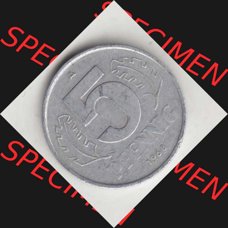 DDR Münze 1948-1990 Umlaufmünze / Kursmünze 1968-1990, A 5 Pfennig 1968-2. Rückseite der 5 Pfennig Münze der DDR. Hier im online Katalog befinden sich 5... Sammlung