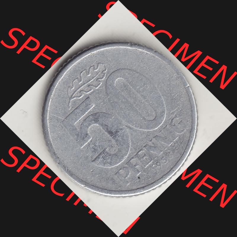 DDR Münze 1958-1990 Umlaufmünze / Kursmünze 1958-1990, A 50 Pfennig 1958-1 der DDR-Mark. Rückseite der 50 Pfennig mit Wertzahl / Wertangabe der DDR-Münze.... Sammlung