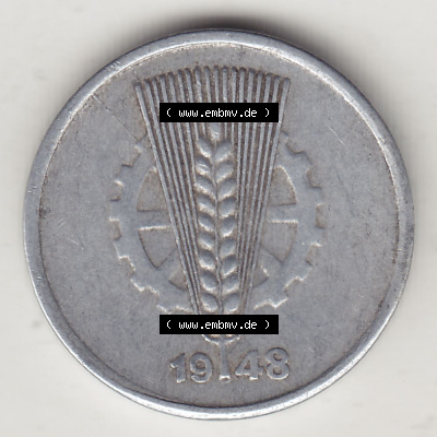 DDR Münze 1948-1990 Umlaufmünze / Kursmünze 1948-1950, A 5 Pfennig 1948 (Stück 2). Vorderseite der 5 Pfennig Münze der DDR.... Sammlung