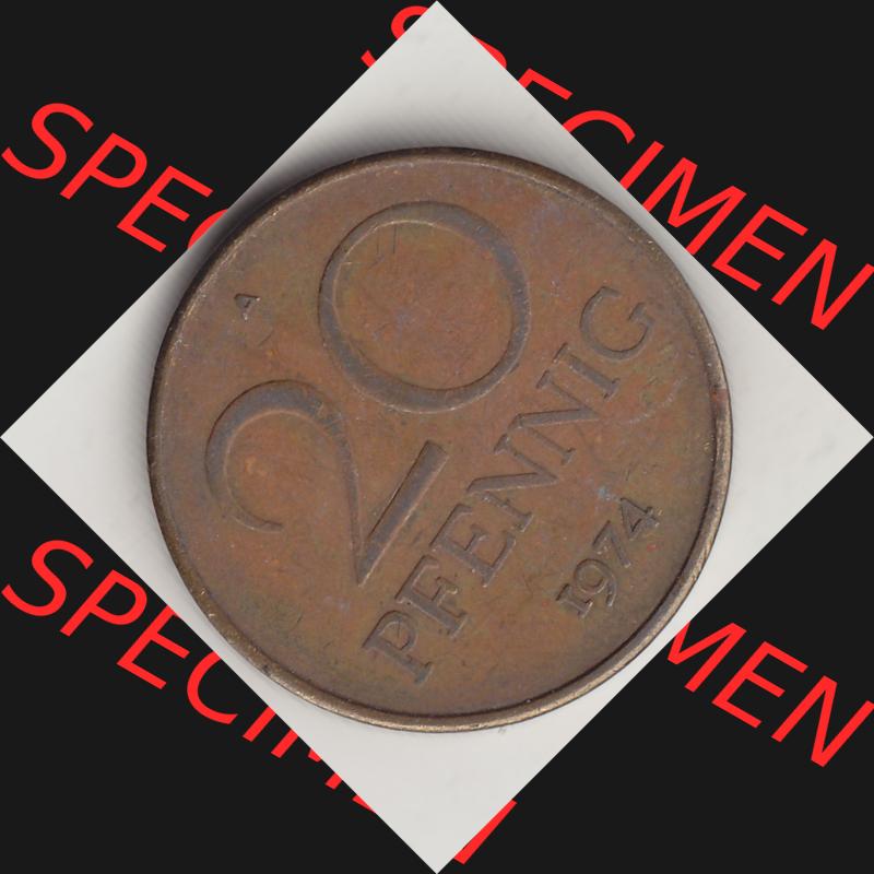 DDR Münze 1969-1990 Umlaufmünze / Kursmünze 1969-1990, 20 Pfennig 1974-1, DDR-Telefonmünze. Rückseite mit Wertzahl bzw. Nominalwert der 20 Pfennig... Sammlung