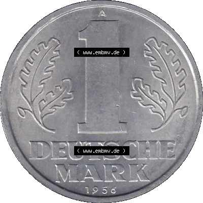 DDR Münze Umlaufmünze / Kursmünze 1956-1963, A 1 Deutsche Mark 1956 (Stück 4). Bildmaterial als transparente PNG-Grafik mit... Sammlung
