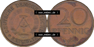 20 / Zwanzig Pfennig 1969 (Stück 42), 1960er Jahre, DDR-Telefonmünze, sich 20 / Zwanzig Pfennig-Stücke, bzw. Münzen der DDR Sammlung