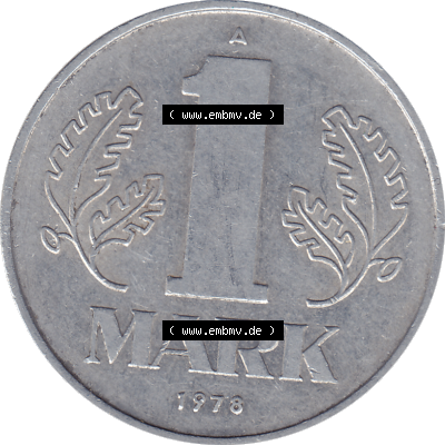 DDR Münze Umlaufmünze / Kursmünze 1972-1990, A 1 Mark 1978-01. Bildmaterial als transparente PNG-Grafik mit der Rückseite mit Wertzahl bzw. Nominalwert der 1... Sammlung