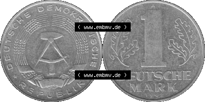 DDR Münze Umlaufmünze / Kursmünze 1956-1963, A 1 Deutsche Mark 1962 (Stück 1). Graustufen Bildmaterial als transparente PNG-Grafik... Sammlung
