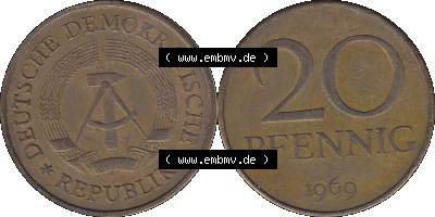 20 / Zwanzig Pfennig 1969 (Stück 6), DDR-Telefonmünze Sammlung
