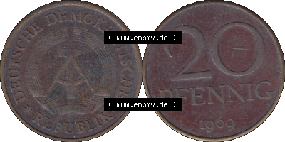 20 / Zwanzig Pfennig 1969 (Stück 41), 1960er Jahre, DDR-Telefonmünze, sich 20 / Zwanzig Pfennig-Stücke, bzw. Münzen der DDR Sammlung