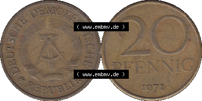 20 / Zwanzig Pfennig 1971 (Stück 2), DDR-Telefonmünze Sammlung