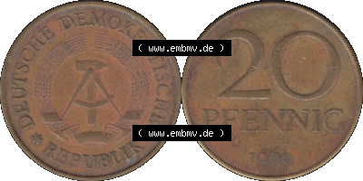 20 / Zwanzig Pfennig 1969 (Stück 20), 1960er Jahre, DDR-Telefonmünze, sich 20 / Zwanzig Pfennig-Stücke, bzw. Münzen der DDR Sammlung