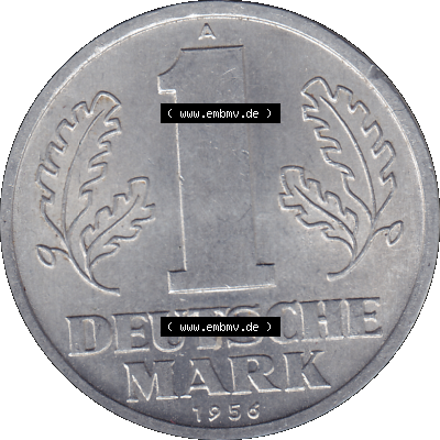 DDR Münze Umlaufmünze / Kursmünze 1956-1963, A 1 Deutsche Mark 1956 (Stück 7). Bildmaterial als transparente PNG-Grafik mit... Sammlung