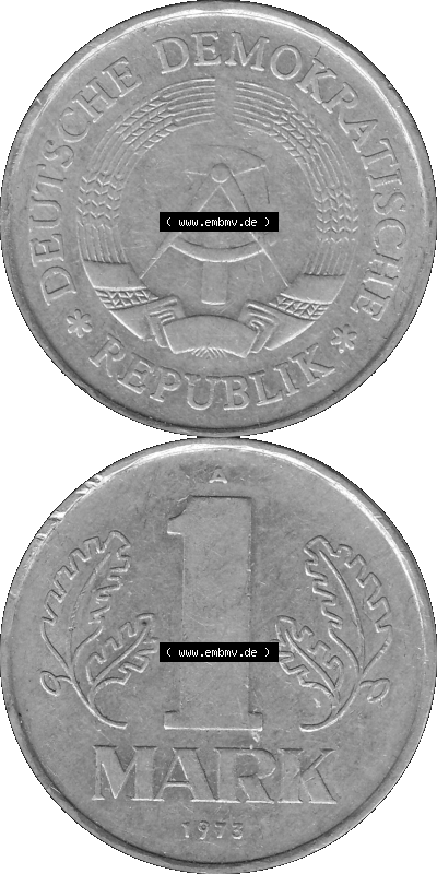 Bildmaterial als transparente Graustufen PNG-Grafik, 1 / Eine Mark Münzen der DDR mit Münzzeichen "A", für die Prägestätte... Sammlung