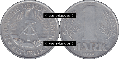 DDR Münze Umlaufmünze / Kursmünze 1972-1990, A 1 Mark 1972 (Stück 1). Bildmaterial als transparente PNG-Grafik mit der Vorderseite... Sammlung