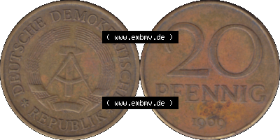 20 / Zwanzig Pfennig 1969 (Stück 25), 1960er Jahre, DDR-Telefonmünze, sich 20 / Zwanzig Pfennig-Stücke, bzw. Münzen der DDR Sammlung