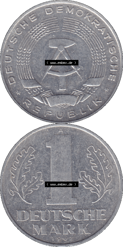 DDR Münze Umlaufmünze / Kursmünze 1956-1963, A 1 Deutsche Mark 1962 (Stück 1). Bildmaterial als transparente PNG-Grafik mit... Sammlung