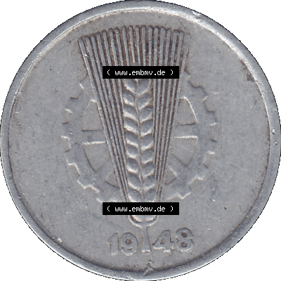 DDR Münze 1948-1990 Umlaufmünze / Kursmünze 1948-1950, Mzz. A für Berlin der DDR 5 Pfennig 1948, Fünf Pfennig DDR (GDR) Münzen Sammlung