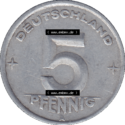 DDR Münze 1948-1990 Umlaufmünze / Kursmünze 1948-1950, Mzz. A für Berlin der DDR 5 Pfennig 1948, Fünf Pfennig DDR (GDR) Münzen Sammlung