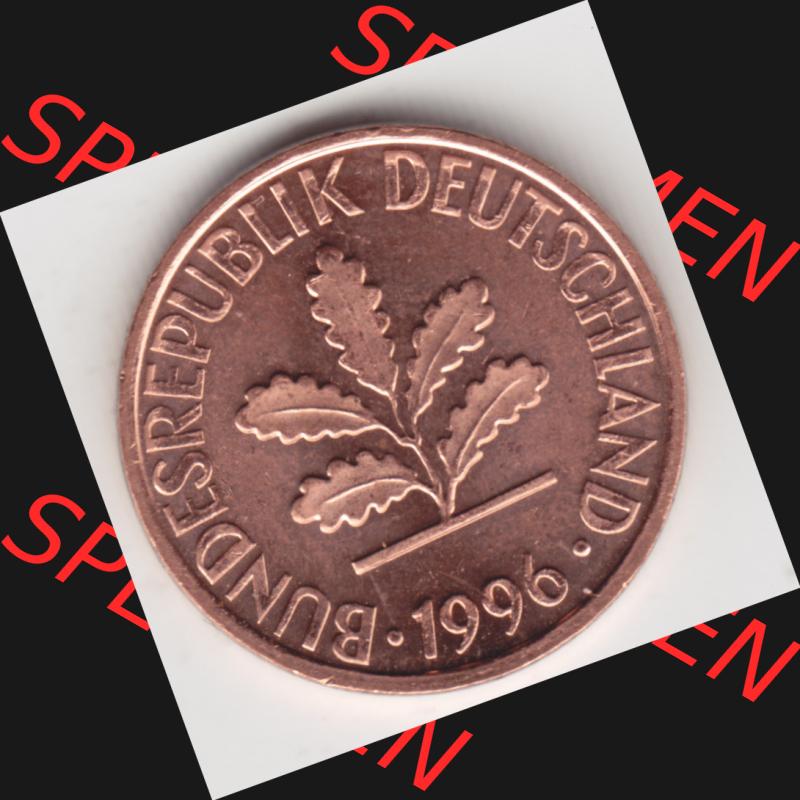 BRD-Münze 1991-2001, 1 Pfennig 1996 A , Rückseite der 1 Pfennig Münze, den Münzen in der Deutschen Mark der Bundesrepublik Deutschland Sammlung