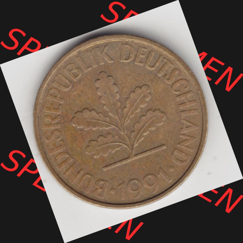 BRD-Münze 1990-2001, 10 Pfennig 1991 A-10 , Rückseite der 10 Pfennig Münze, den Münzen in der Deutschen Mark der Bundesrepublik Deutschland Sammlung