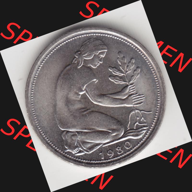 Münze der BRD Deutschland Umlaufmünze 1950-2001, 50 Pfennig 1980 D (2) Sammlung