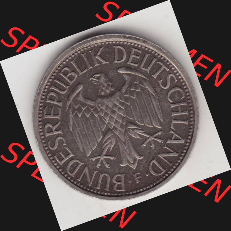 Münze der BRD Deutschland Umlaufmünze 1950-2001, 1 Deutsche Mark 1990 F , Rückseite der Deutschen Mark Münze der Bundesrepublik Deutschland Sammlung