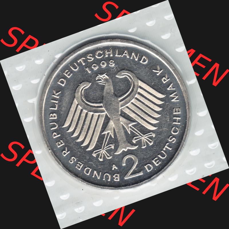 1990-2001, 2 DM-Deutsche Mark Franz Josef Strauß , Rückseite der Deutschen Mark Münze der Bundesrepublik Deutschland Sammlung