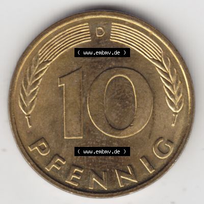 Münze der BRD Deutschland Umlaufmünze 1950-2001, 10 Pfennig 1996 D Sammlung