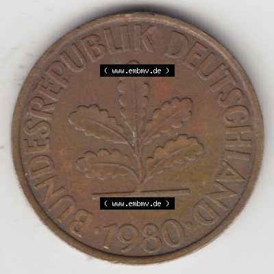 Münze der BRD Deutschland Umlaufmünze 1950-2001, 10 Pfennig 1980 G (2) Sammlung