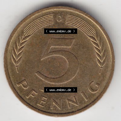 Münze der BRD Deutschland Umlaufmünze 1950-2001, 5 Pfennig 1976 D Sammlung