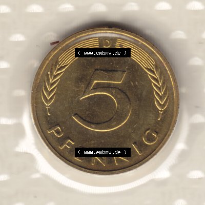 Münze der BRD Deutschland Umlaufmünze 1976, 5 Pfennig Sammlung