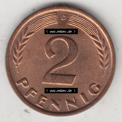 Münze der BRD Deutschland Umlaufmünze 1950-2001, 2 Pfennig 1966 D Sammlung