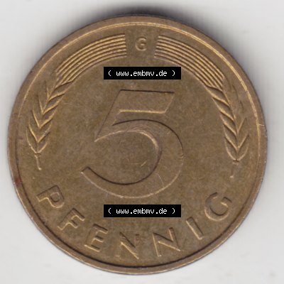 Münze der BRD Deutschland Umlaufmünze 1950-2001, 5 Pfennig 1989 G Sammlung