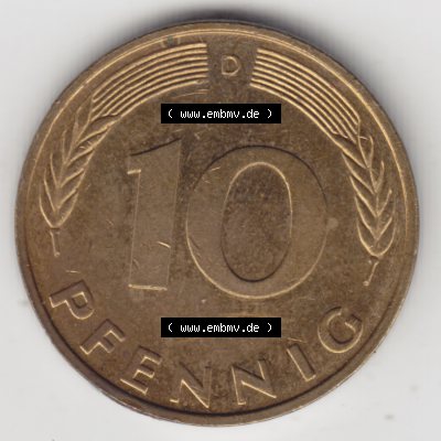 Münze der BRD Deutschland Umlaufmünze 1950-2001, 10 Pfennig 1994 D II. Sammlung