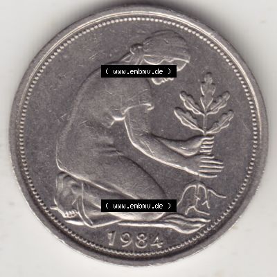 Münze der BRD Deutschland Umlaufmünze 1950-2001, 50 Pfennig 1984 F I. (2) Sammlung
