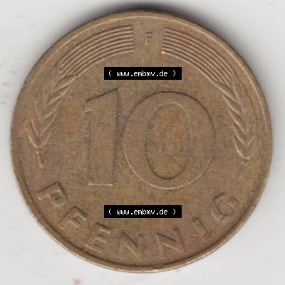 Münze der BRD Deutschland Umlaufmünze 1950-2001, 10 Pfennig 1989 F II. Sammlung