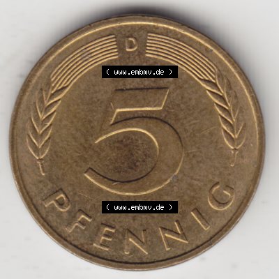 Münze der BRD Deutschland Umlaufmünze 1950-2001, 5 Pfennig 1992 D Sammlung