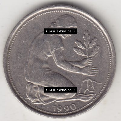 Münze der BRD Deutschland Umlaufmünze 1950-2001, 50 Pfennig 1990 J (2) Sammlung