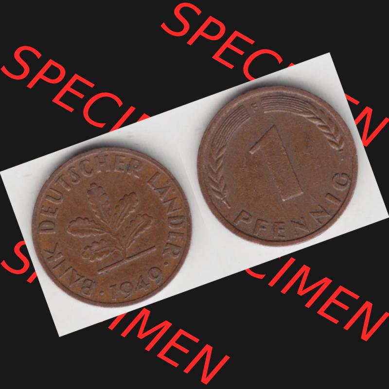 BRD Münze aus Deutschland 1948-1949, 1 Pfennig / 1 Pf. 1949 F - Vollansicht I.. Bild der Vorderseite und Rückseite einer 1 Pfennig Münze der Bundesrepublik... Sammlung