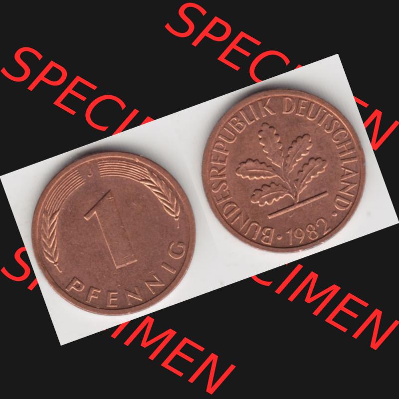BRD Münze aus Deutschland 1950-2001, 1 Pfennig / 1 Pf. 1982 J - Vollansicht II.. Bild der Vorderseite und Rückseite einer 1 Pfennig Münze der Bundesrepublik... Sammlung