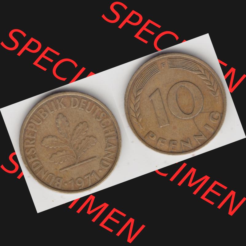 BRD Münze aus Deutschland 1950-2001, 10 Pfennig / 10 Pf. 1971 F - Vollansicht I. als Bildmaterial innerhalb vom online Katalog und online Datenbank für Münzen der... Sammlung