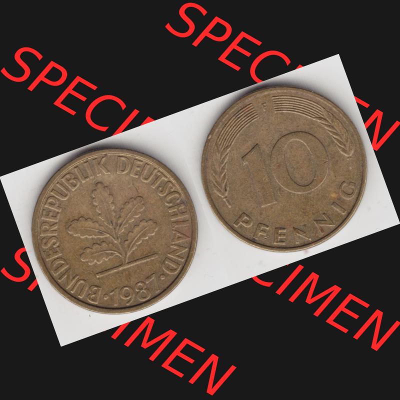 BRD Münze aus Deutschland 1950-2001, 10 Pfennig / 10 Pf. 1987 F - Vollansicht I. als Bildmaterial innerhalb vom online Katalog und online Datenbank für Münzen der... Sammlung