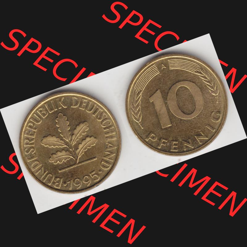 BRD Münze aus Deutschland 1990-2001, 10 Pfennig / 10 Pf. 1995 A - Vollansicht I. als Bildmaterial innerhalb vom online Katalog und online Datenbank für Münzen der... Sammlung
