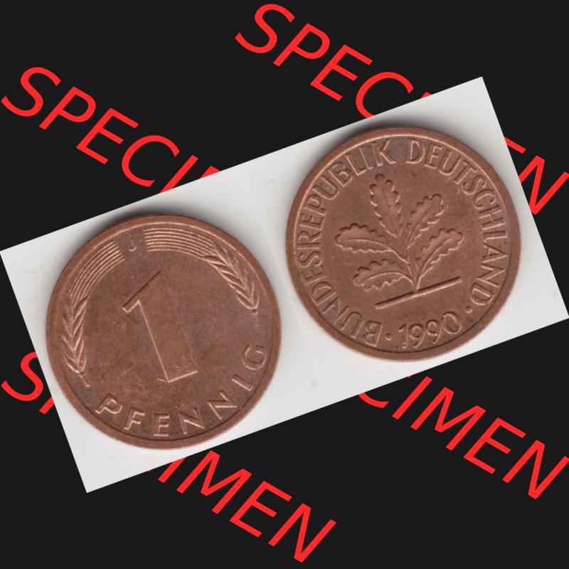 BRD Münze aus Deutschland 1950-2001, 1 Pfennig / 1 Pf. 1990 J - Vollansicht II.. Bild der Vorderseite und Rückseite einer 1 Pfennig Münze der Bundesrepublik... Sammlung