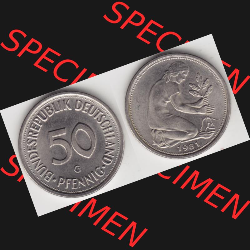 BRD Münze aus Deutschland 1950-2001, 50 Pfennig / 50 Pf. 1981 G - Vollansicht I. als Bildmaterial innerhalb vom online Katalog und online Datenbank für Münzen der... Sammlung