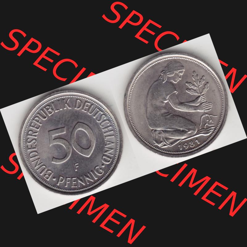 BRD Münze aus Deutschland 1950-2001, 50 Pfennig / 50 Pf. 1981 F - Vollansicht I. als Bildmaterial innerhalb vom online Katalog und online Datenbank für Münzen der... Sammlung